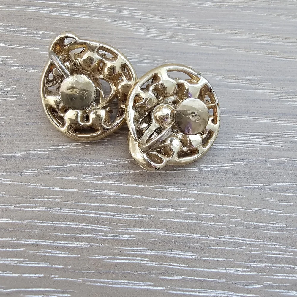 Vintage Coro Gold-Tone Rhinestone Swirl Clip-On Earrings